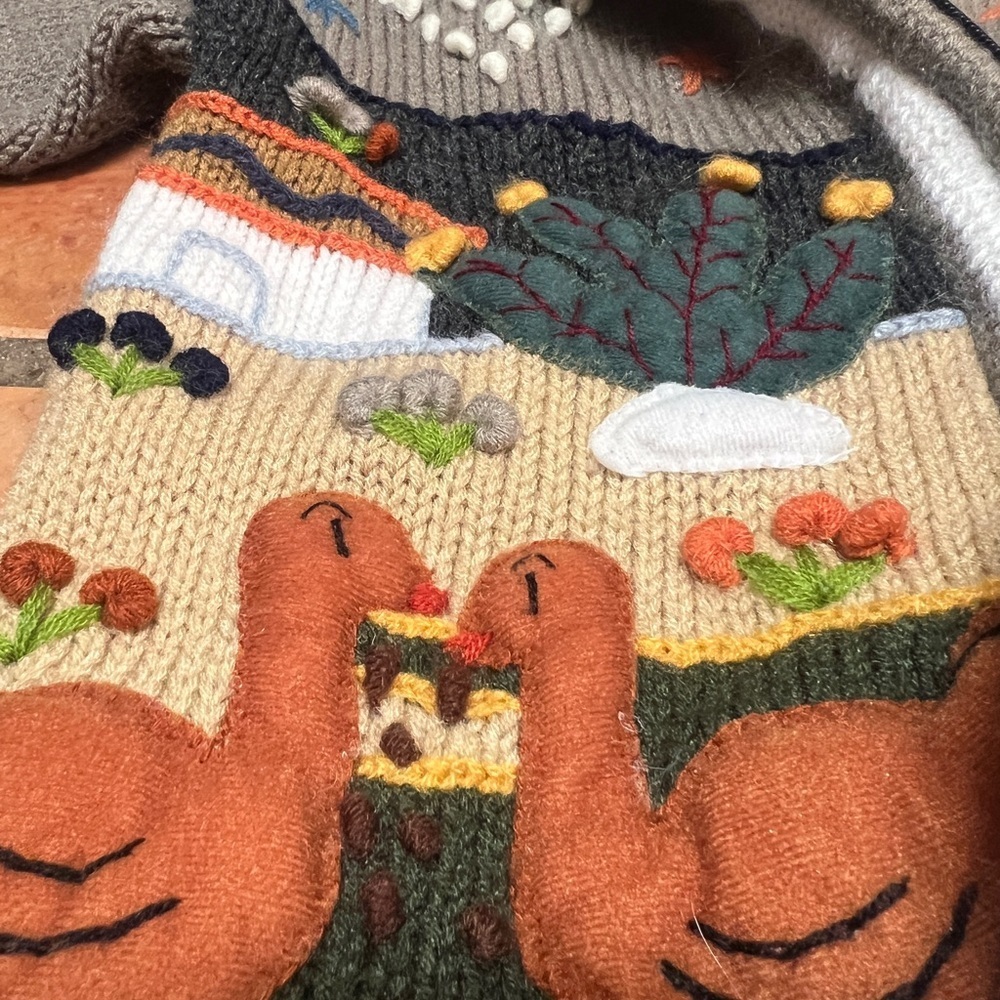 Kids Handmade Peruvian Sweater Full Zip Hood Embroidery Felt Appliqué Animals - Picture 3 of 5
